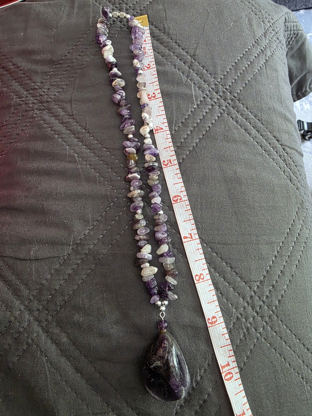 Amethyst Chip Bead Necklace with Dark Amethyst Pendant Silver Tone Hardware - Picture 10 of 10